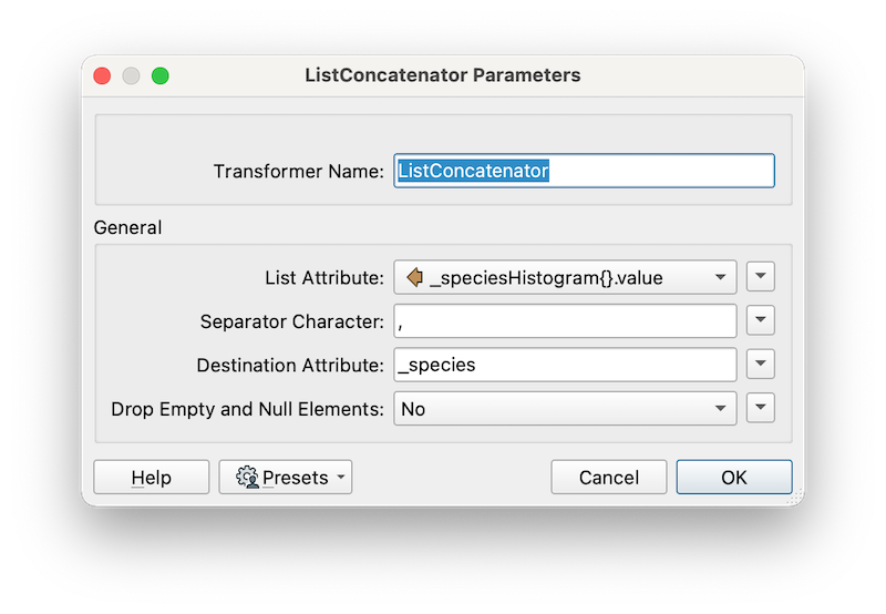 ListConcatenator parameters