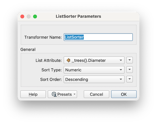 ListSorter parameters