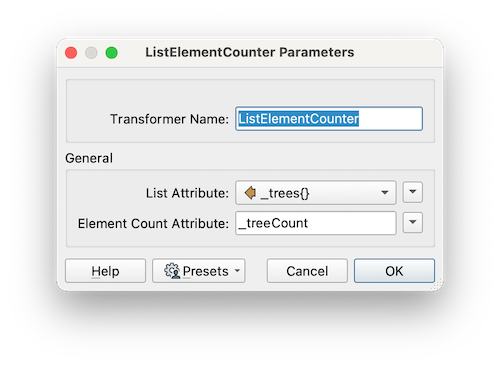 ListElementCounter parameters