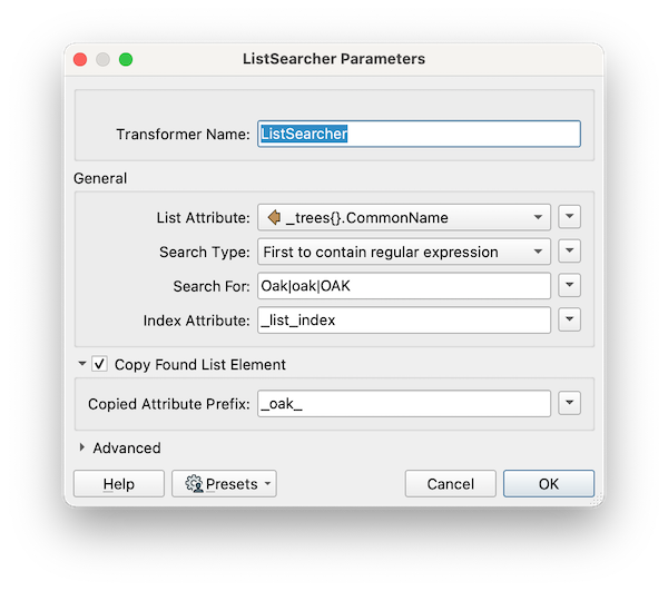 ListSearcher parameters