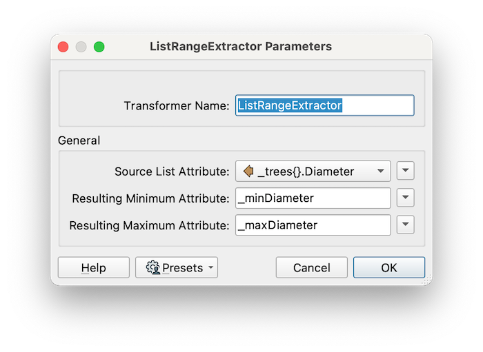 ListRangeExtractor parameters