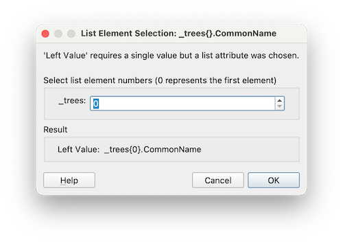 List Element Selection dialog