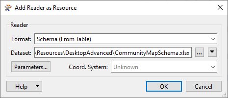 Adding a Schema From Table Reader as a Resource