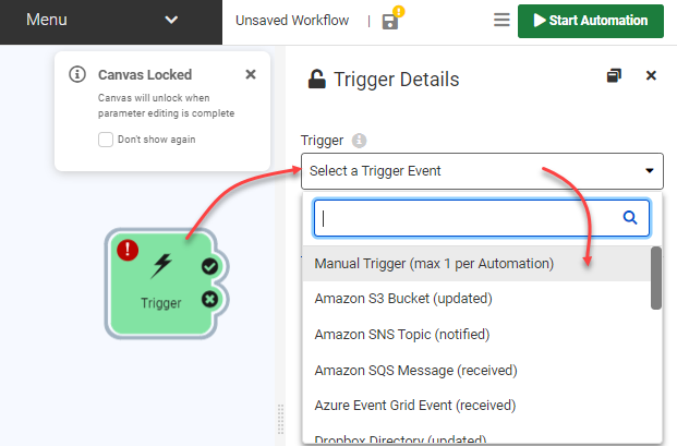Selecting a Manual Trigger