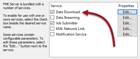 Selecting the Data Download service