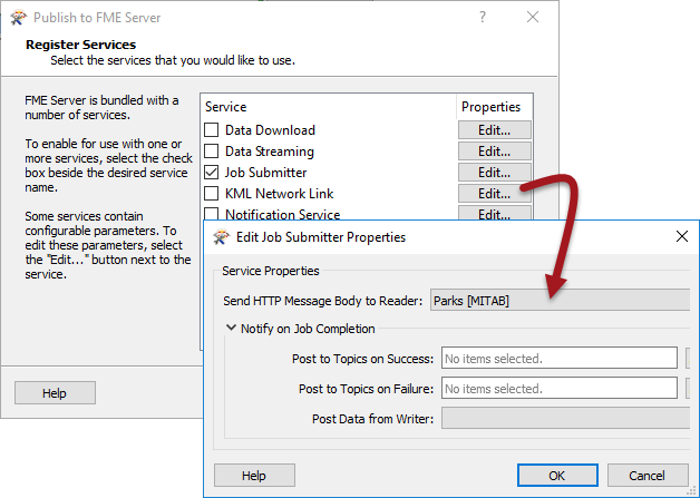 Editing service properties