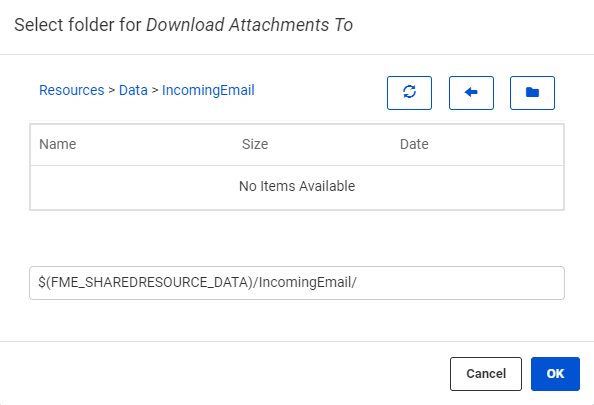 Selecting folder to download attachments to