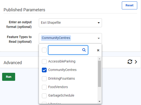 Selecting one feature type