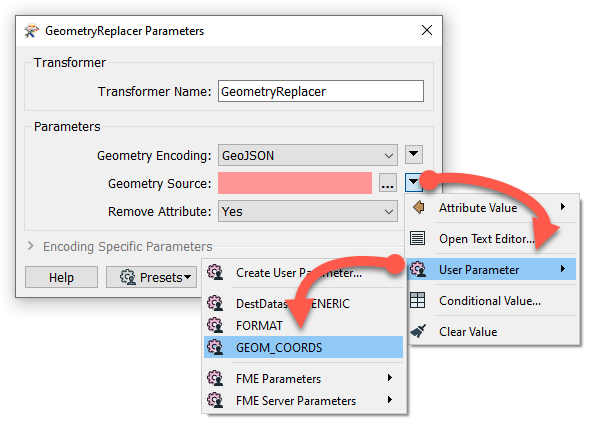 Setting the GeometryReplacer to use the Geometry published parameter