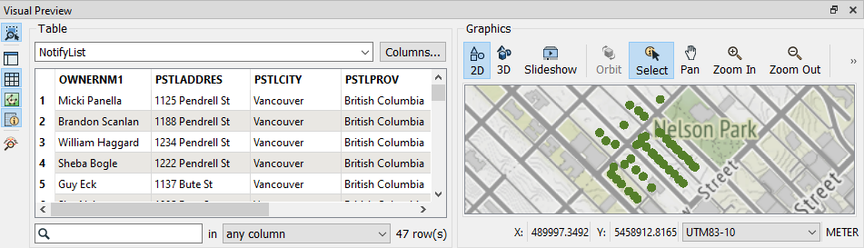 Viewing the resulting addresses in Visual Preview