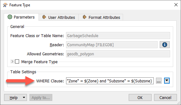 Combining multiple published parameters in the WHERE clause
