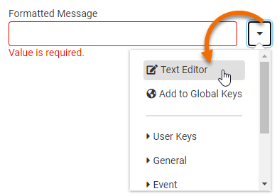Setting the Formatted Message using the Text Editor