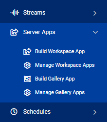 Server Apps menu items