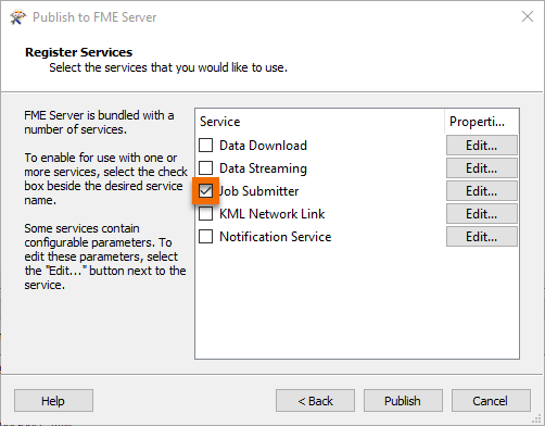 Selecting the Job Submitter service