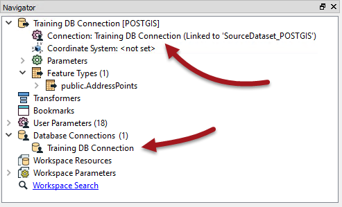 Navigator showing the use of a Database Connection