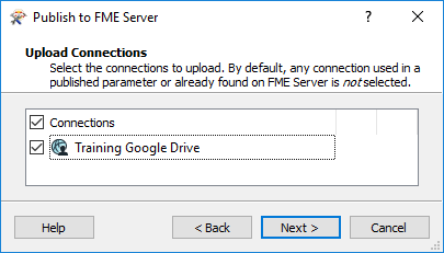 Publishing a web connection to FME Server