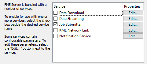 Choosing which services to register your workspace with