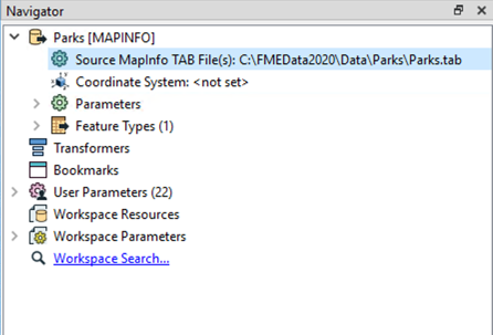 Viewing the source dataset for a MAPINFO reader in the Workbench Navigator