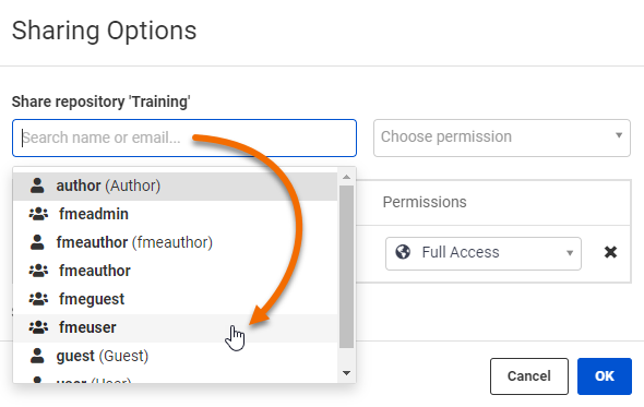Finding a user role to share with