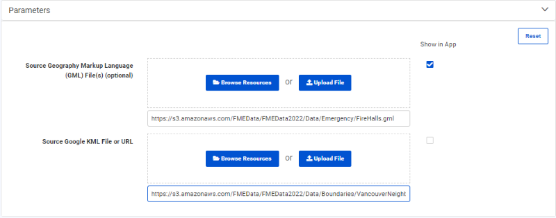 Setting Published Parameters for a workspace app