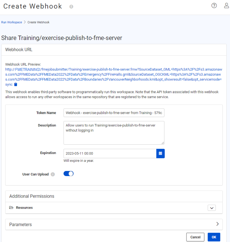 Create Webhook page