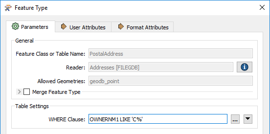 Filtering using a WHERE clause on a reader feature type