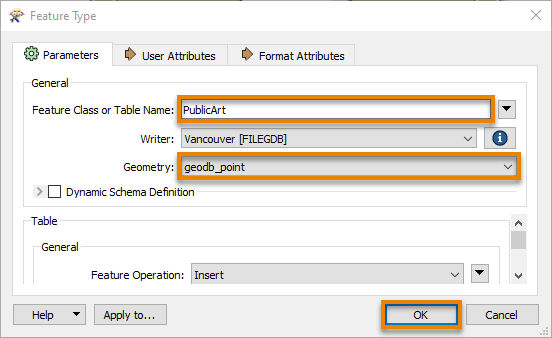 Setting writer feature type name and geometry