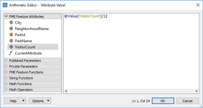 An example of an arithmetic expression in the Arithmetic Editor