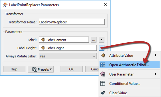 Using the Arithmetic Editor so set Label Height