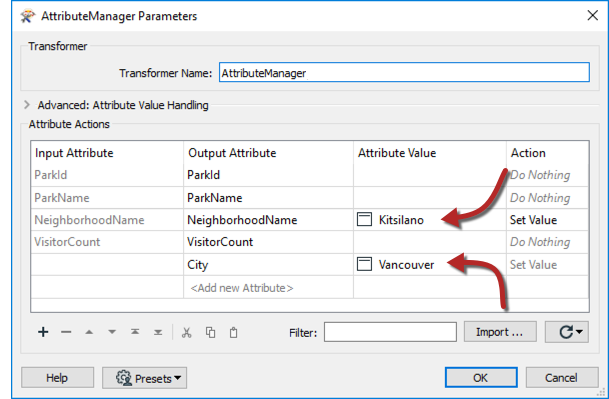 Set a fixed attribute value in the AttributeManager
