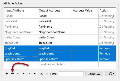 Using the remove attribute button in AttributeManager