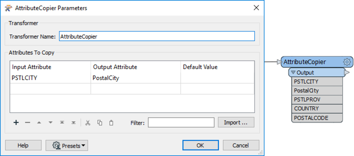 AttributeCopier parameters