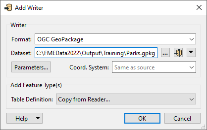 Add Writer dialog