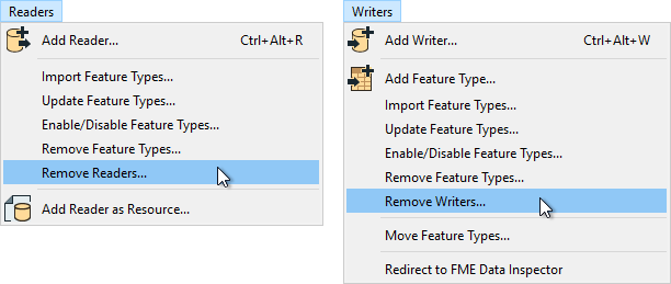 Removing a reader or writer using the menu
