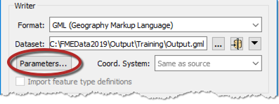The writer Parameters button on the Generate Workspace dialog