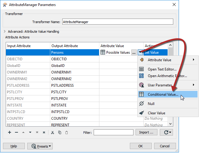 Viewing Conditional Values in the AttributeManager