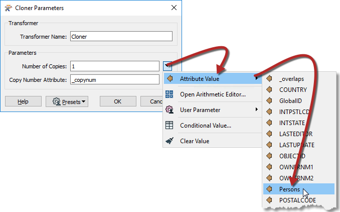 Setting the Number of Copies parameter to the Persons attribute