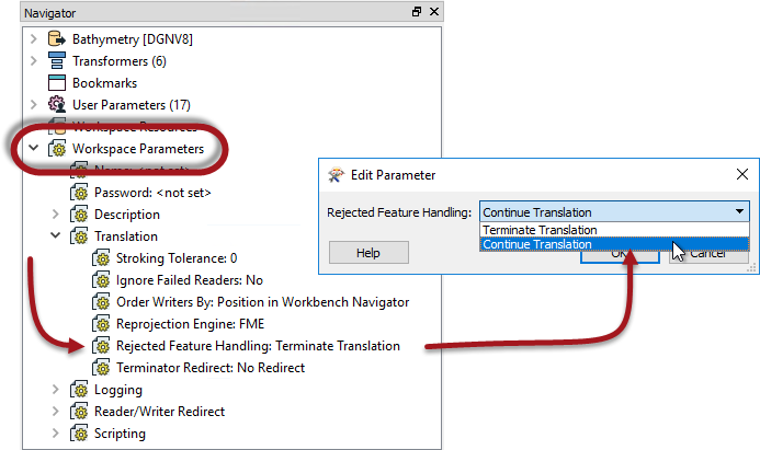 The Rejected Feature Handling parameter in the Navigator