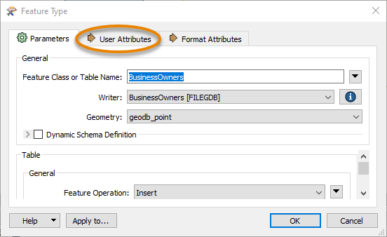 User Attributes tab