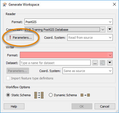 Parameters button