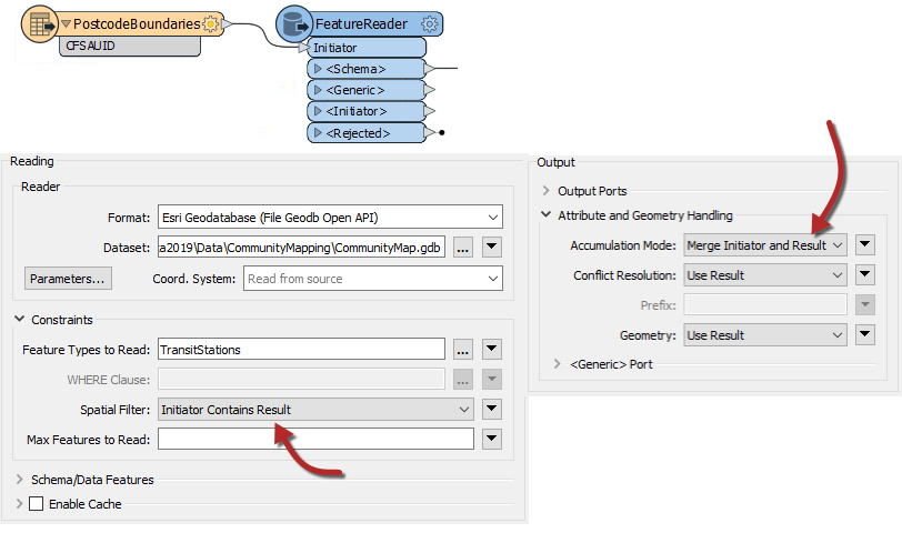 FeatureReader Spatial Filter and attribute accumulation parameters