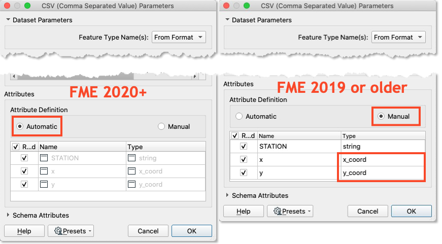 Setting x and y coordinate types