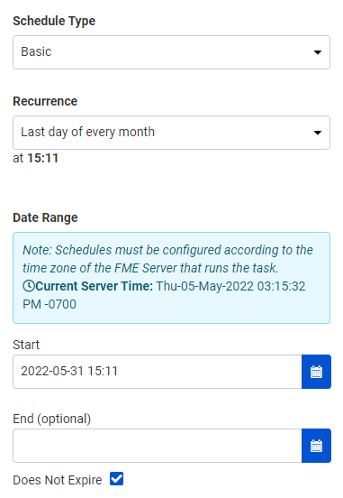 Creating a Basic Schedule to recur on the last day of every month