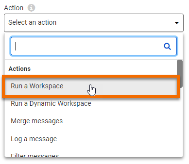 Selecting Run a Workspace as the Action