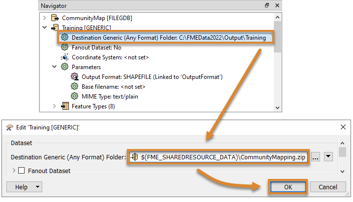 Editing Destination Folder parameter
