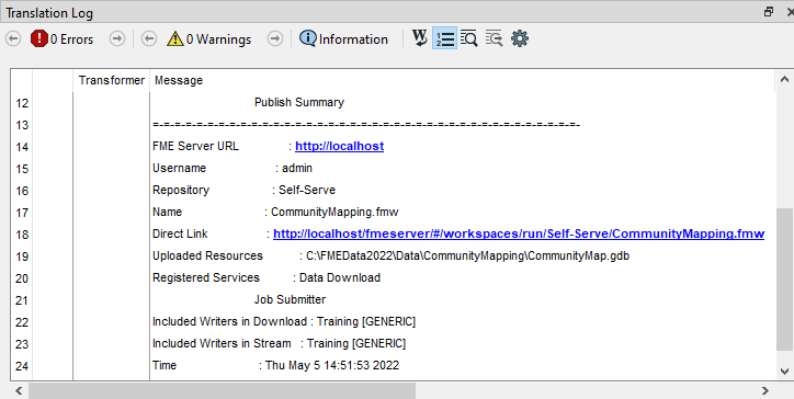 Direct Link to workspace provided in the Translation Log