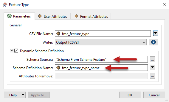 Example dynamic writer feature type using Schema from Schema Feature