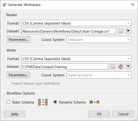 Generate workspace dialog