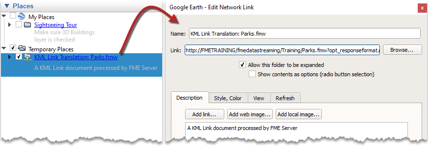 Viewing the KML Network Link in Google Earth