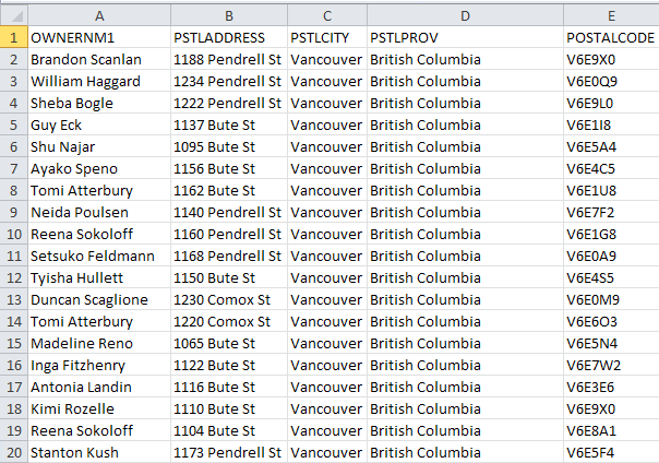 Viewing the resulting addresses in Microsoft Excel